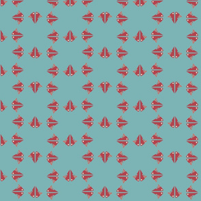 Abstract Geometric Pink Fish Blue Diamond Shape Pattern