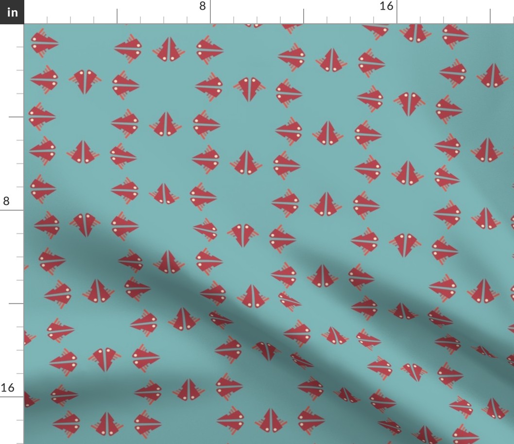 Abstract Geometric Pink Fish Blue Diamond Shape Pattern