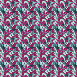 magenta aqua floral on lt bluegrey