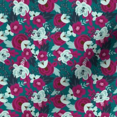 magenta aqua floral on teal