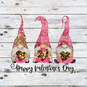 Happy Valentine's Day Pink Glitter Plaid Gnomes 18 inch square