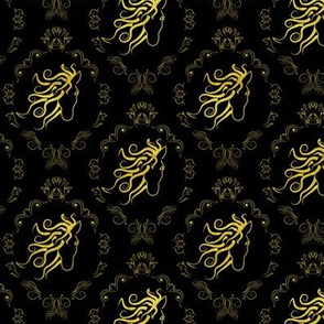 horse damask black and gold