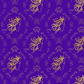 horse damask purple and gold