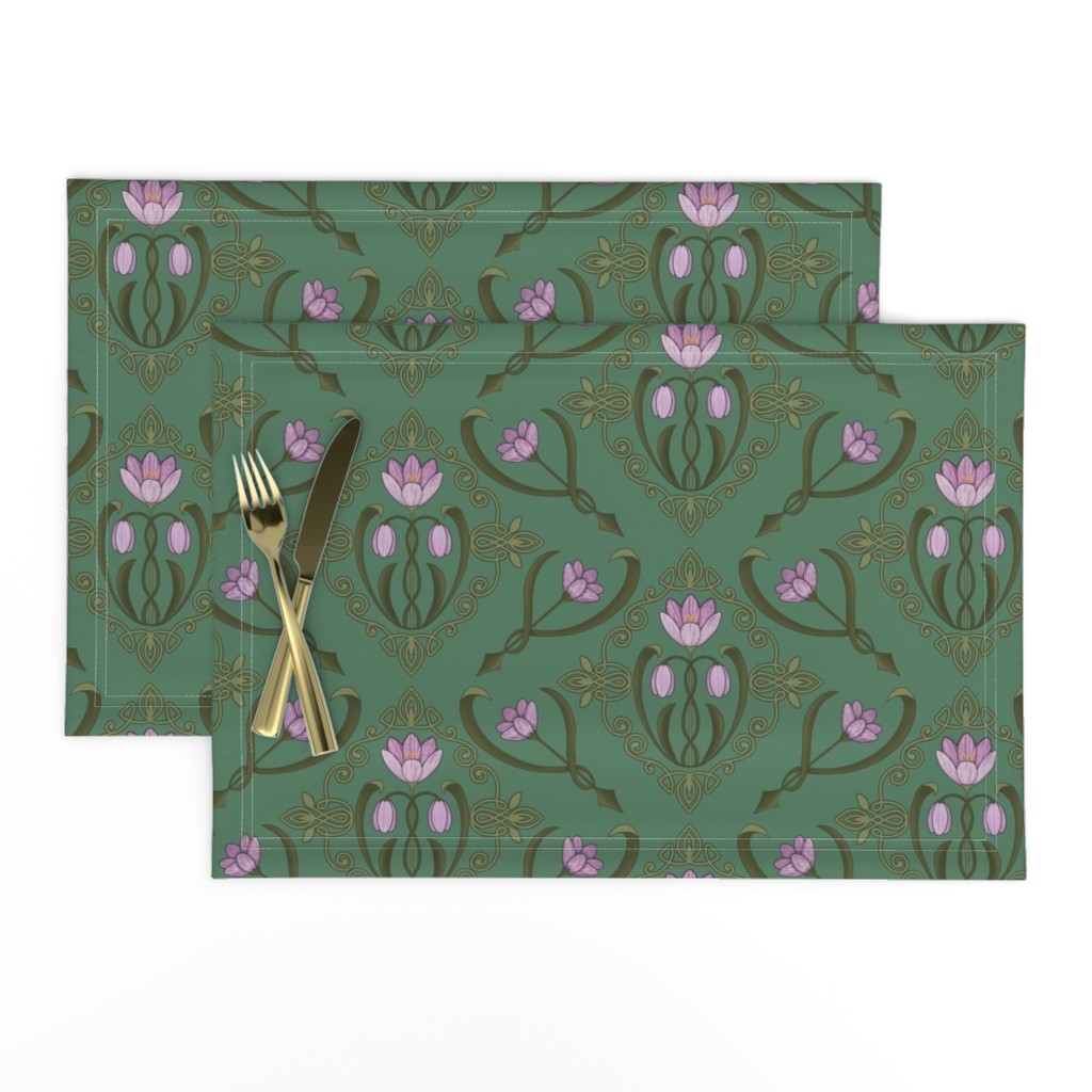 Crocus Damask on Green