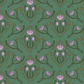 Crocus Damask on Green