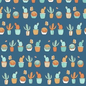 cactus garden, indigo blue background