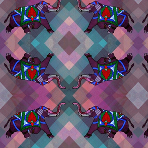 Plaid Mirror image of running elephants