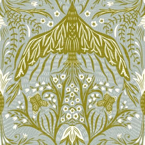 medium scale - new heights damask - grey and gold