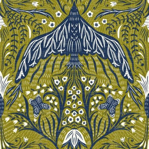 medium scale - new heights damask - navy and olive
