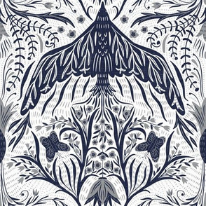 medium scale - new heights damask - navy and grey