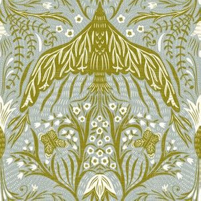 small scale - new heights damask - grey and gold