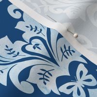 Watercolor Damask in Blue with Butterflies