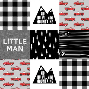 Little Man & You Will Move Mountains Quilt Top - Red Vintage trucks - patchwork - C21