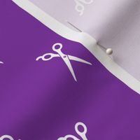 Hair Scissors Salon Scissors Pattern in White with a Purple Background (Regular Scale)