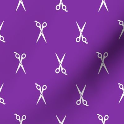 Hair Scissors Salon Scissors Pattern in White with a Purple Background (Regular Scale)