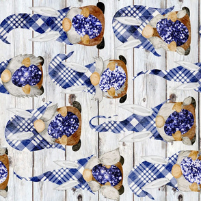 Blue Plaid Bunny Gnomes on Shiplap Rotated - large scale