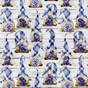 Blue Plaid Bunny Gnomes on Shiplap - medium scale