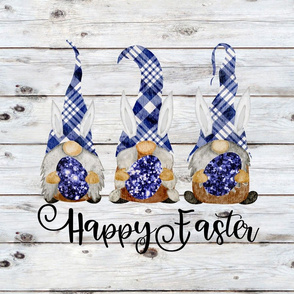 Blue Plaid Bunny Gnomes Happy Easter 18 inch square 