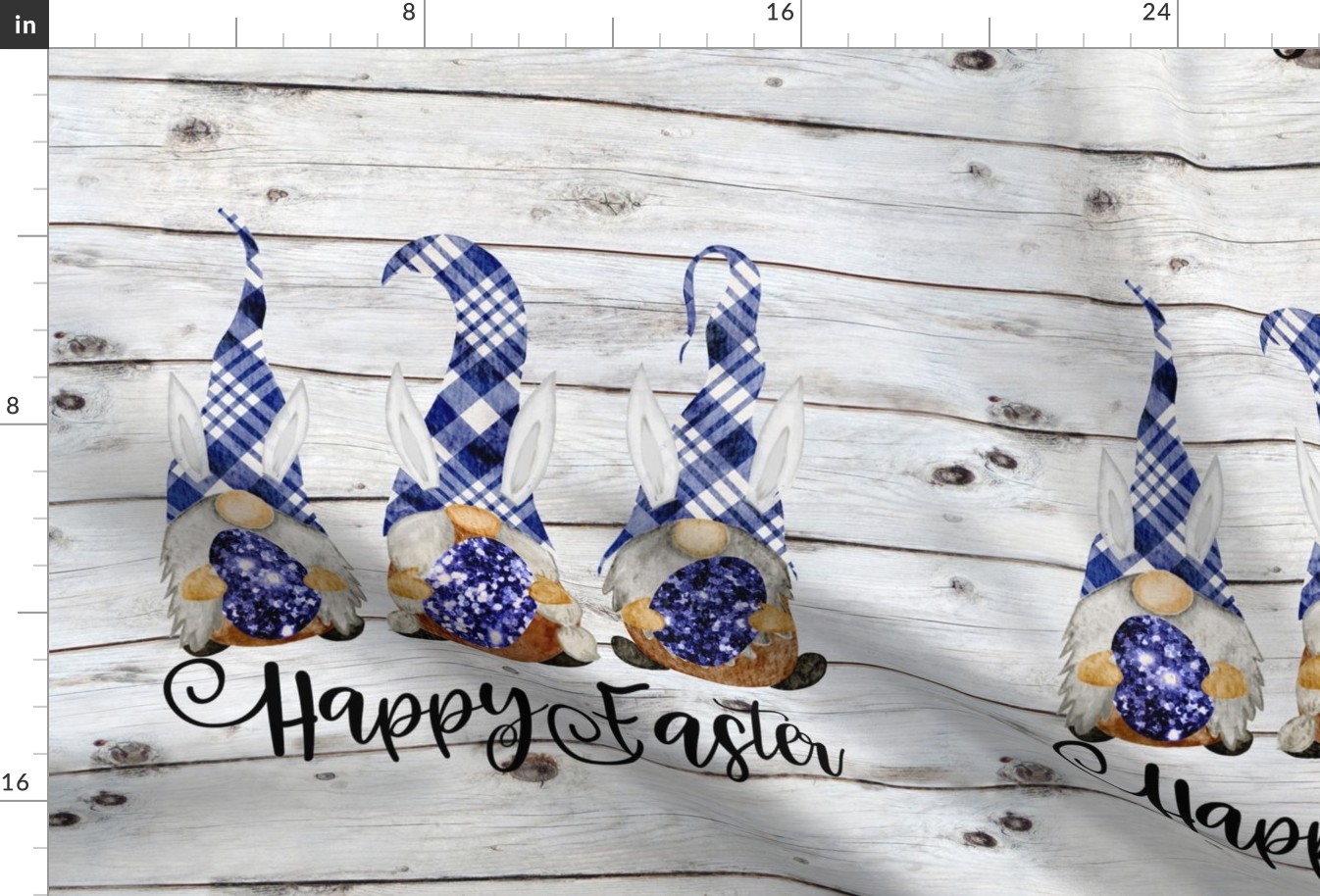 Blue Plaid Bunny Gnomes Happy Easter 18 inch square 