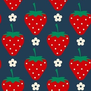 Strawberry, daisies, retro fruit