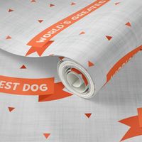 World's Greatest Dog Seamless Pattern - Orange on Grey Linen