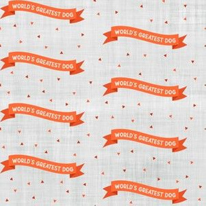 World's Greatest Dog Seamless Pattern - Orange on Grey Linen