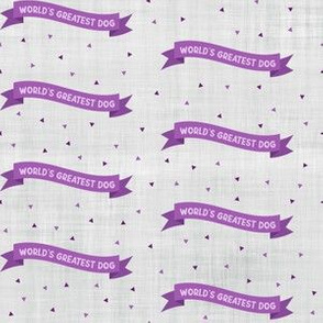 World's Greatest Dog Seamless Pattern - Purple on Grey Linen