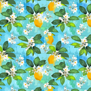 Sunshine Lemons - Abstract Blue Background 