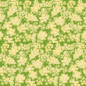 Block Print Spring Mid Century Vintage Textured Block Print Flowers On Summer Green