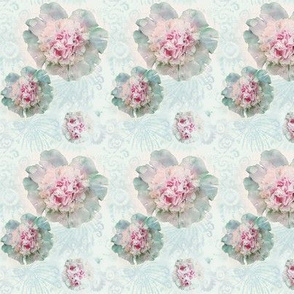 3x4-Inch Repeat of Watercolor Peonies on Whispery Tie Dye