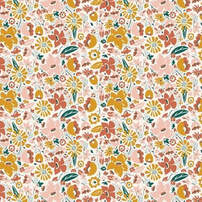 Betty - Floral Modern Boho Pink Blush Goldenrod Yellow Small Scale