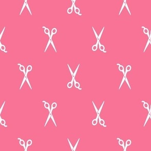  Barbershop Scissor Icons in White with a Coral Pink Background (Regular Scale)