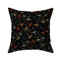 small scale dandelions - vintage hand-drawn dandelions on black - floral fabric and wallpaper