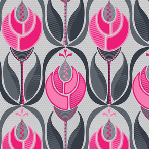 Big Pink Mod Flowers with Patterning - Reimagined Damask