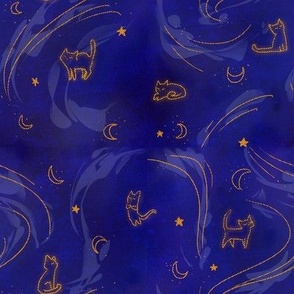 Celestial Cats in Midnight - Medium