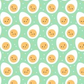 Kawaii happy eggs on light green 