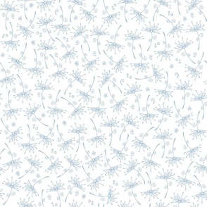 small scale dandelions - sky blue hand-drawn dandelions on white - floral fabric and wallpaper