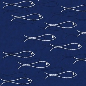 Pearly Fish School in a Dark Blue Sea