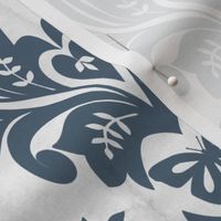 Damask with Butterflies in Blue Grays