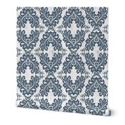 Damask with Butterflies in Blue Grays