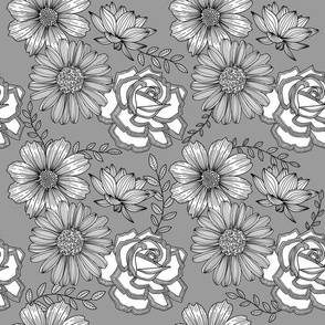 Flowers Line Art - Gray