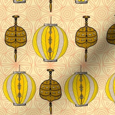 Chinese Lanterns in Yellow, grey and rust