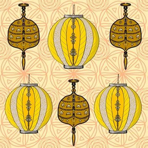 Chinese Lanterns in Yellow, grey and rust