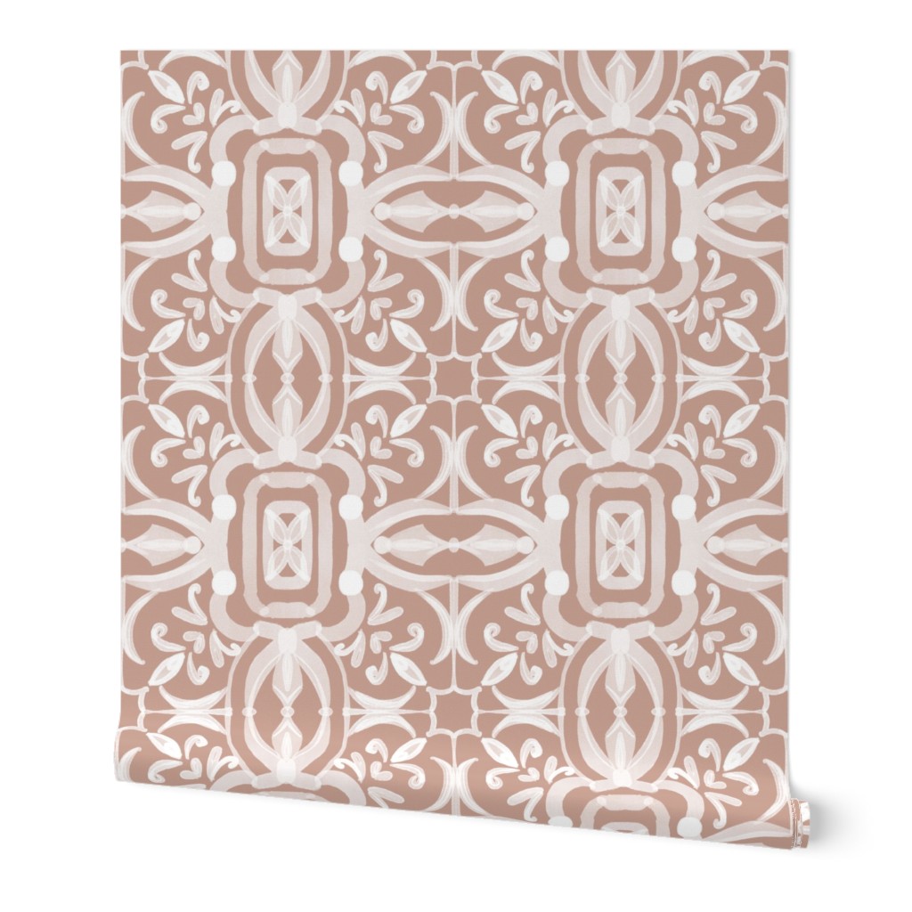 Moroccan Tiles In Coral(Coral Background)