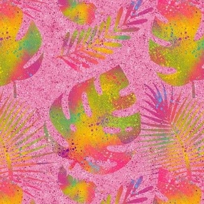 medium rainbow splash colorful leaves on pink coordinate to funny chameleon FLWRHT