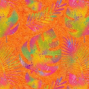 medium rainbow splash colorful leaves on intense orange coordinate to funny chameleon FLWRHT