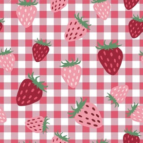 Large Strawberry Picnic on Pink Gingham Checker
