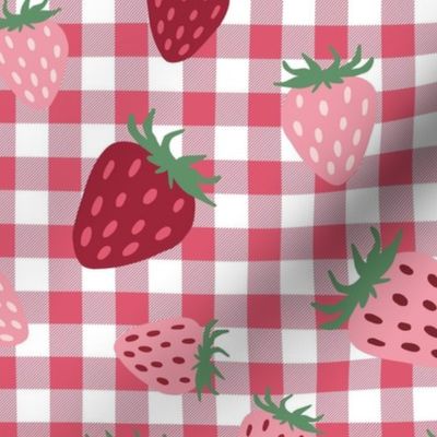 Medium Strawberry Picnic on Pink Gingham Checker