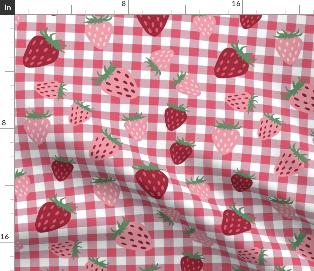 Medium Strawberry Picnic on Pink Gingham Checker