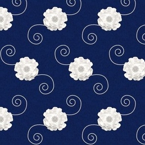 Pearl Flowers on Navy Blue